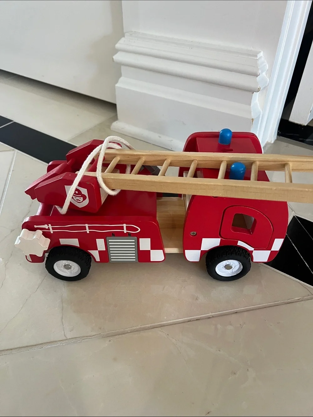 Wooden Red Fire Truck Toy with Ladder